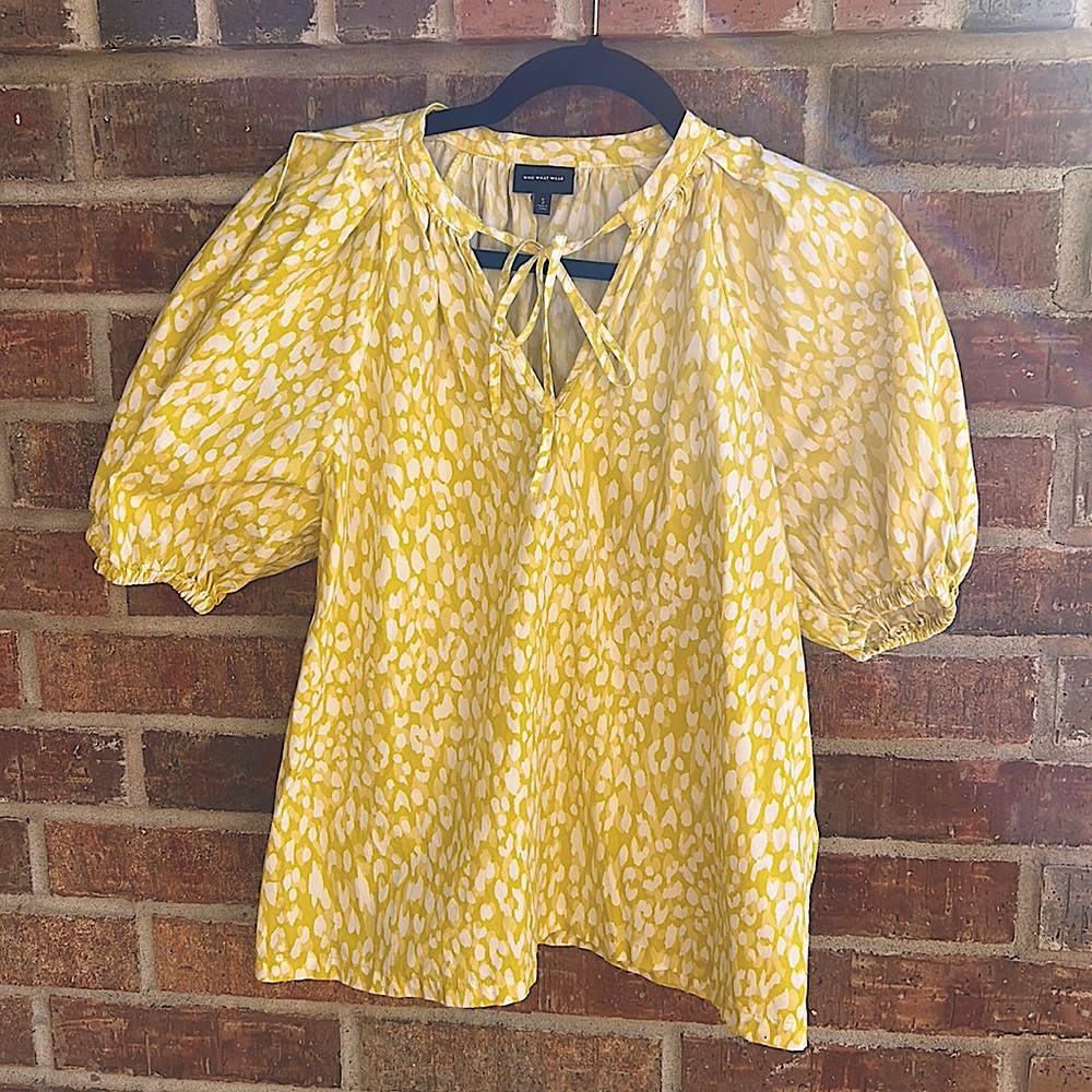 Who What Wear Ladies S Yellow/White front tie top